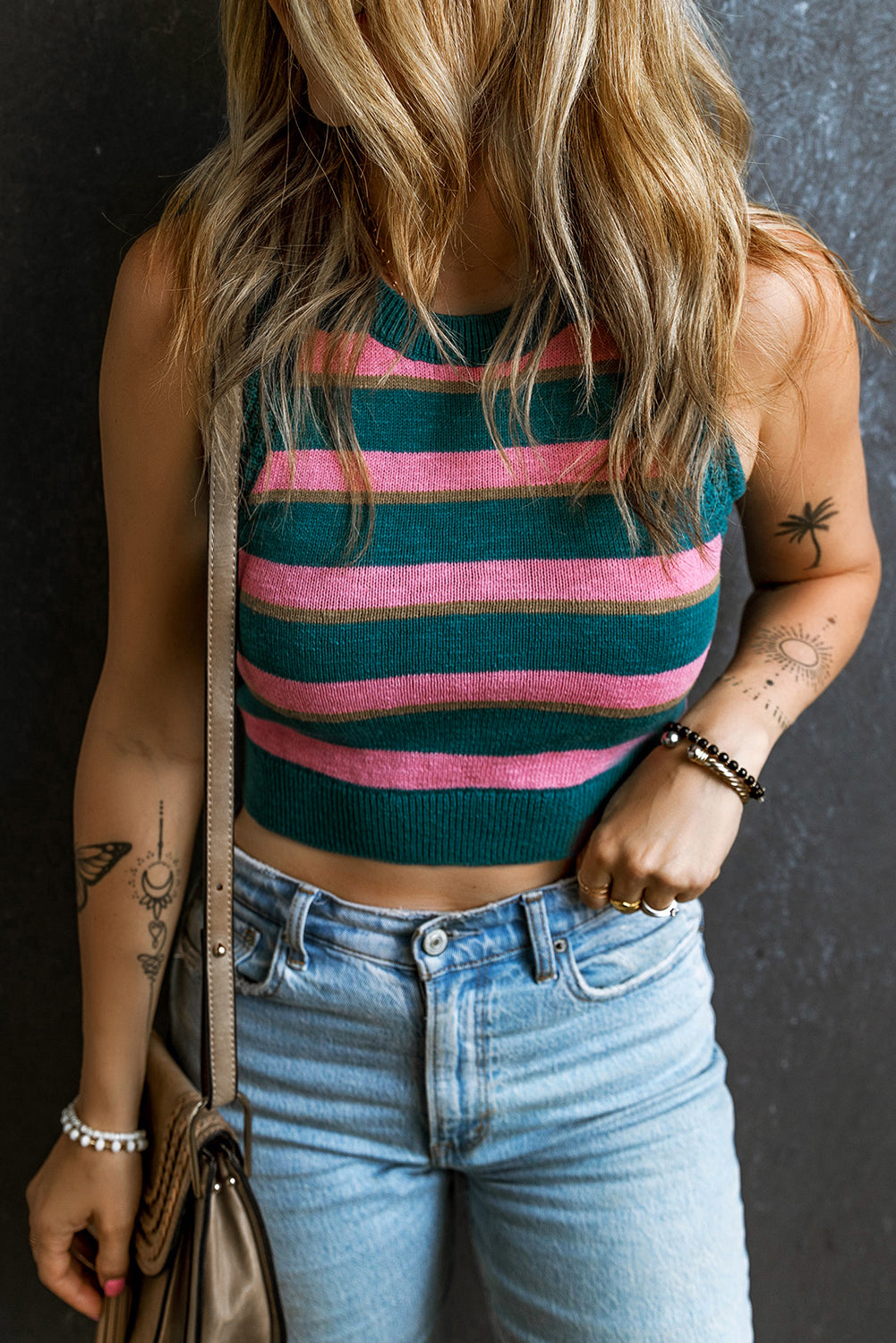 Dames mouwloze trui – Cropped fit – Gebreid patroon – 100% katoen