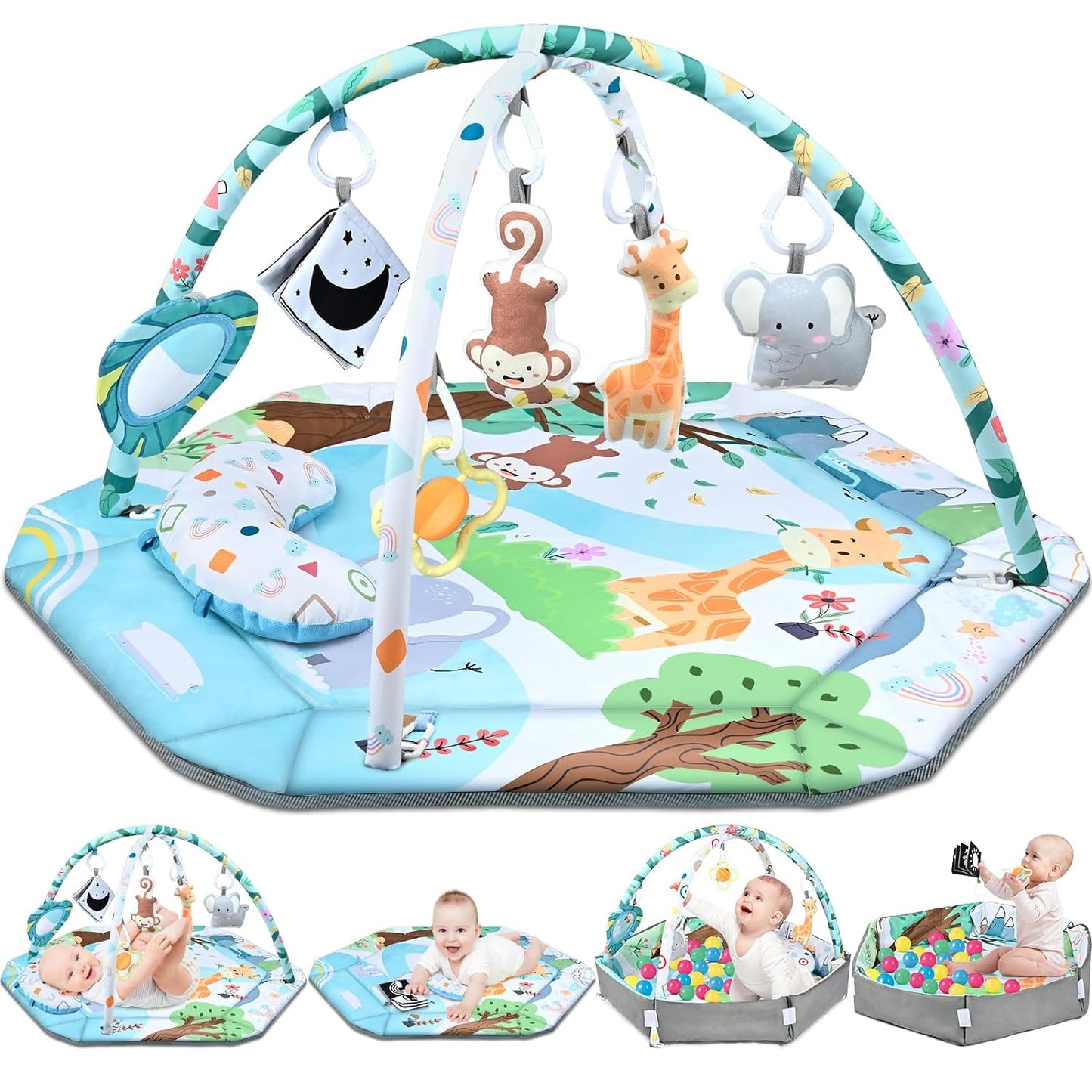 8-in-1 Babyspeelmat met Afneembaar Sensorisch Speelgoed – Zachte Foam Speelmat voor Babyontwikkeling en Motorische Vaardigheden