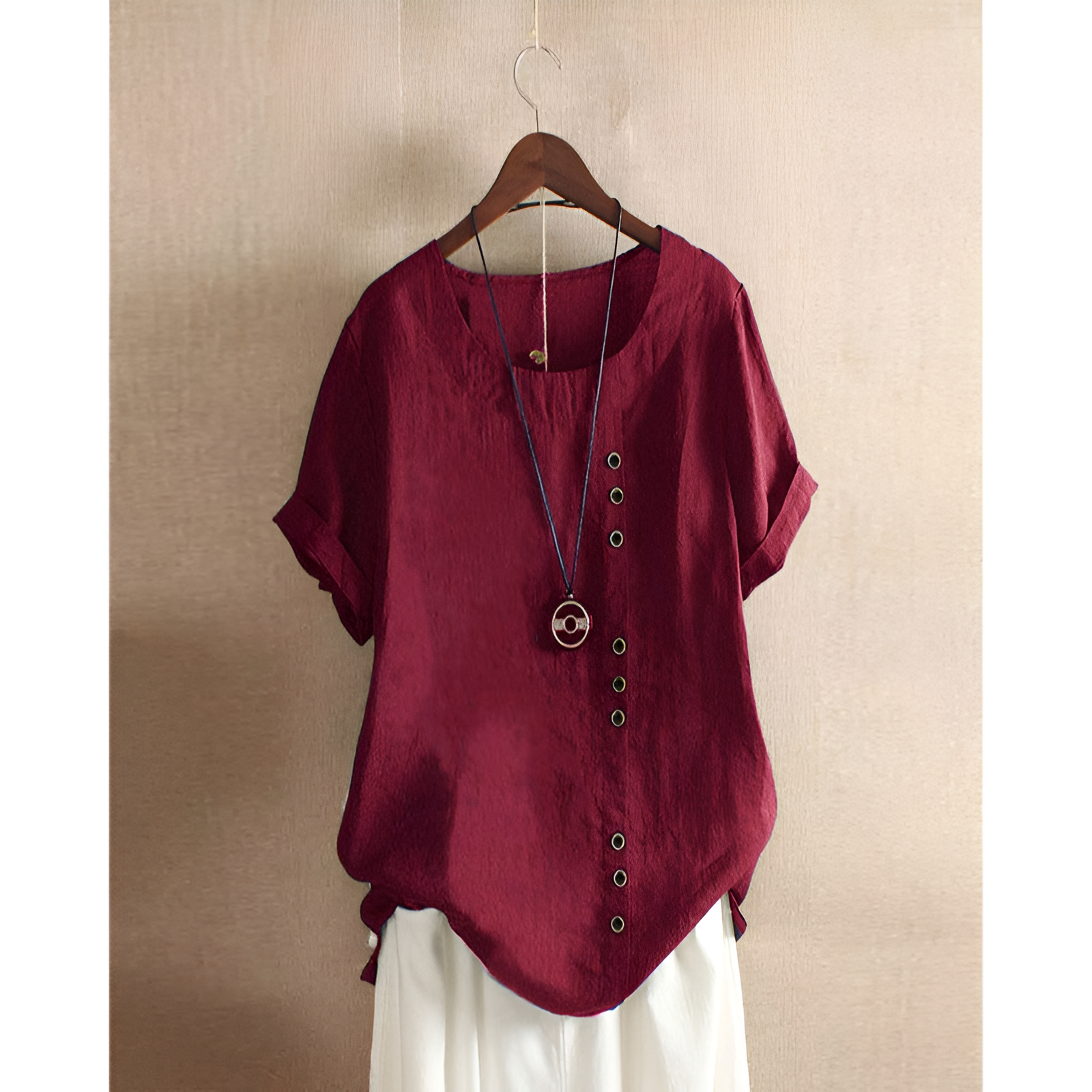 Dames T-shirt – Trendy knopen – Veelzijdige look – Ademend materiaal