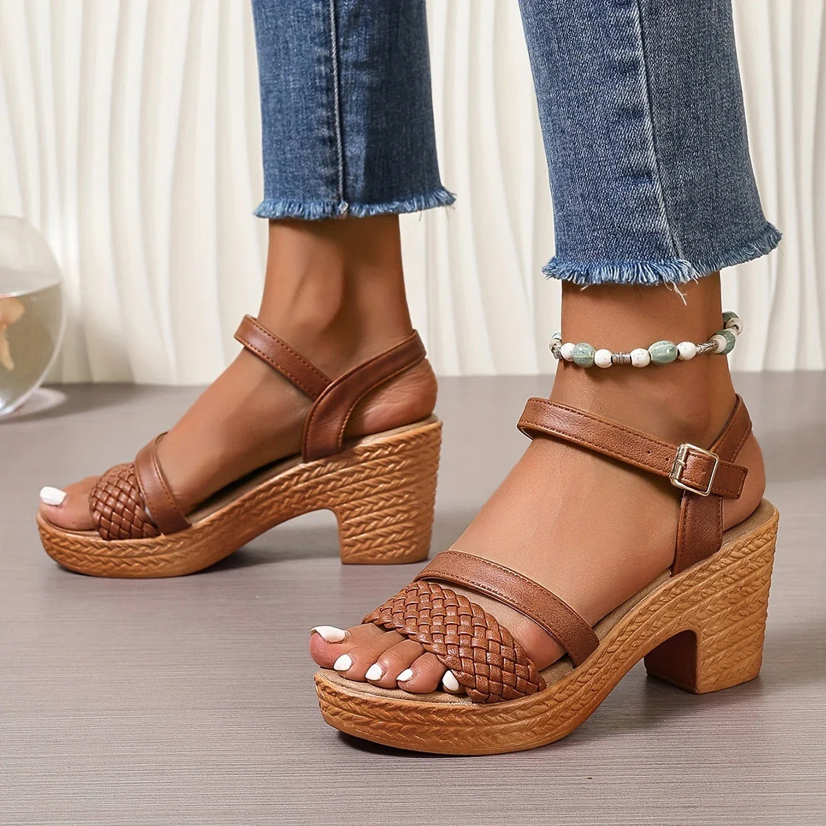 Dames sandalen met open teen – Blokhak – Stijlvolle bandjes – Lichtgewicht
