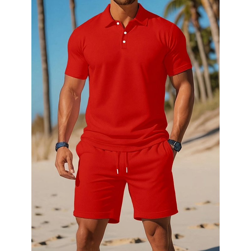 Herenoutfit – Ademend poloshirt – Bijpassende korte broek – Lichtgewicht mesh-stof