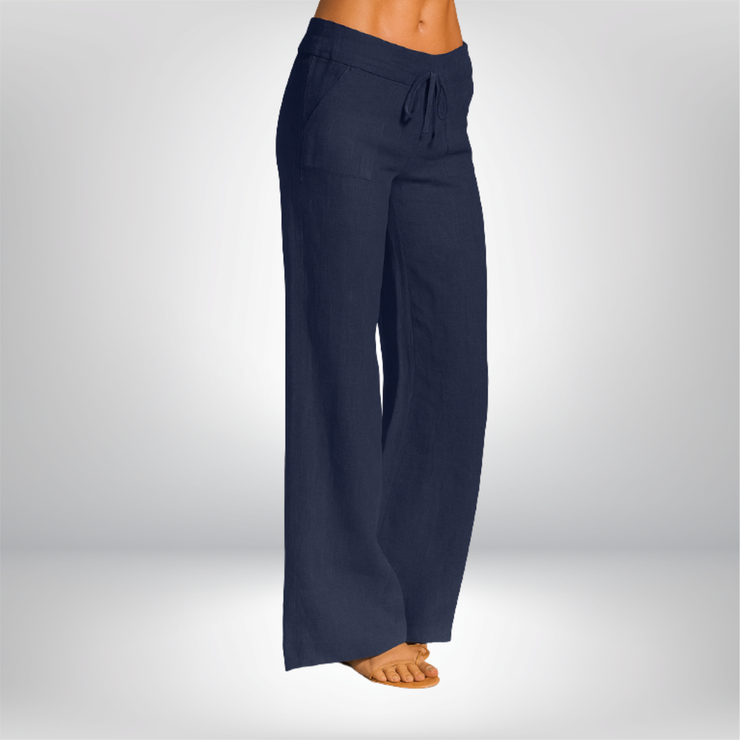 Linnen broek voor dames – 100% premium linnen – wijde pijpen – ademend comfort