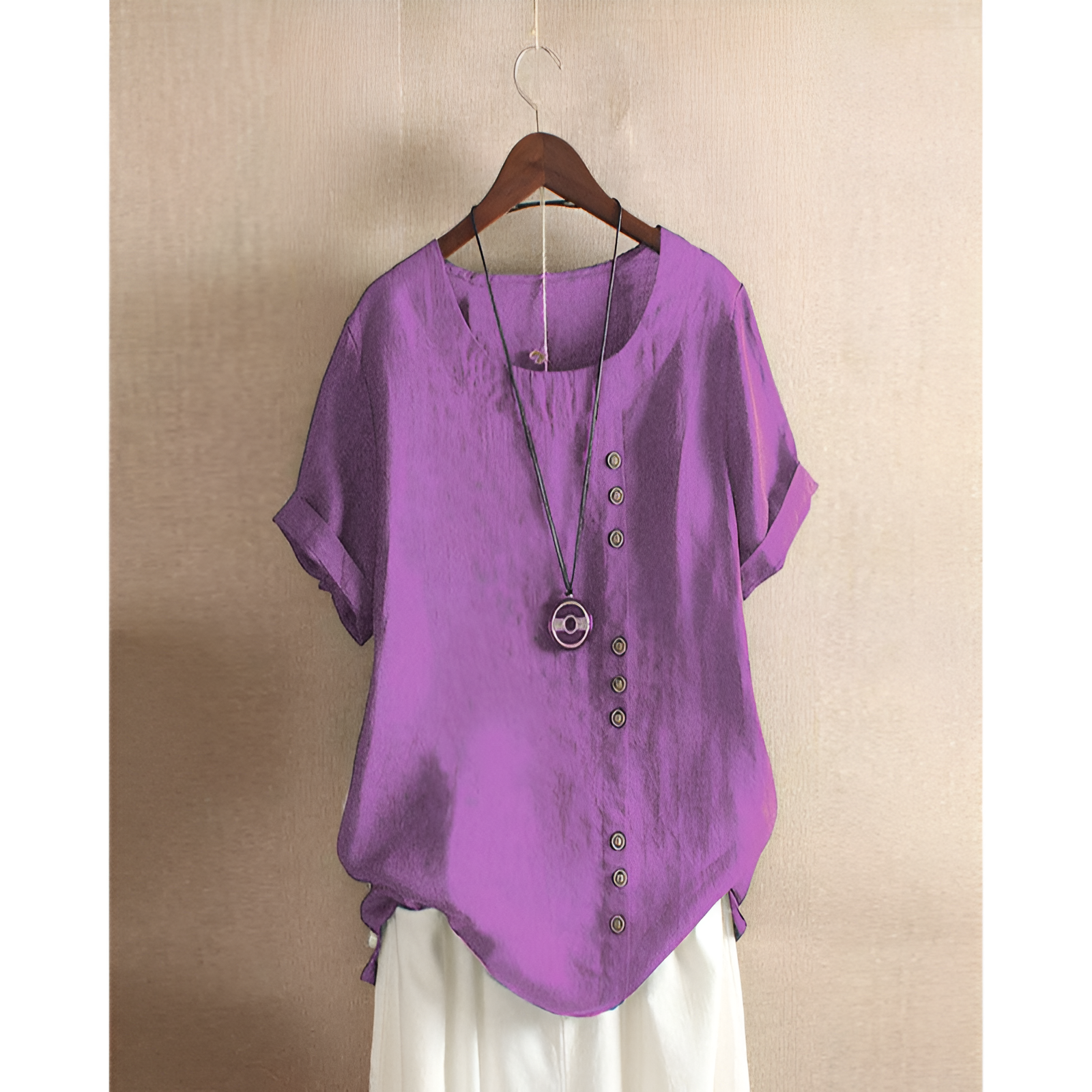 Dames T-shirt – Trendy knopen – Veelzijdige look – Ademend materiaal