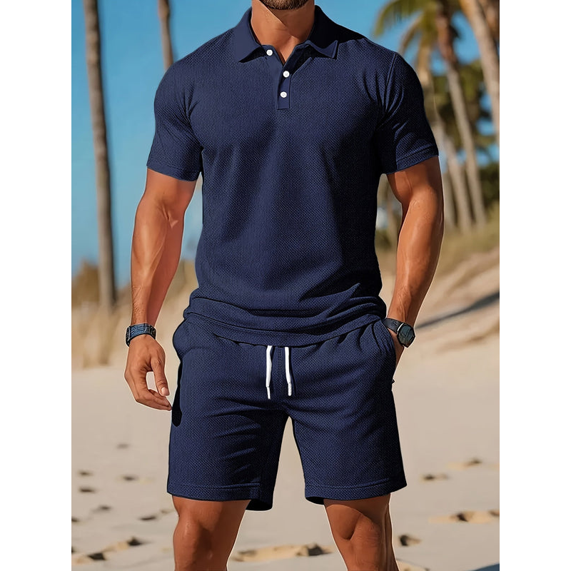 Herenoutfit – Ademend poloshirt – Bijpassende korte broek – Lichtgewicht mesh-stof