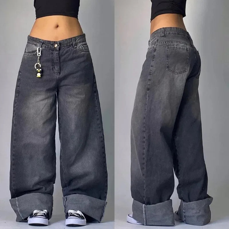 Baggy jeans voor dames - Hoge taille - 100% katoen - Ademende stof