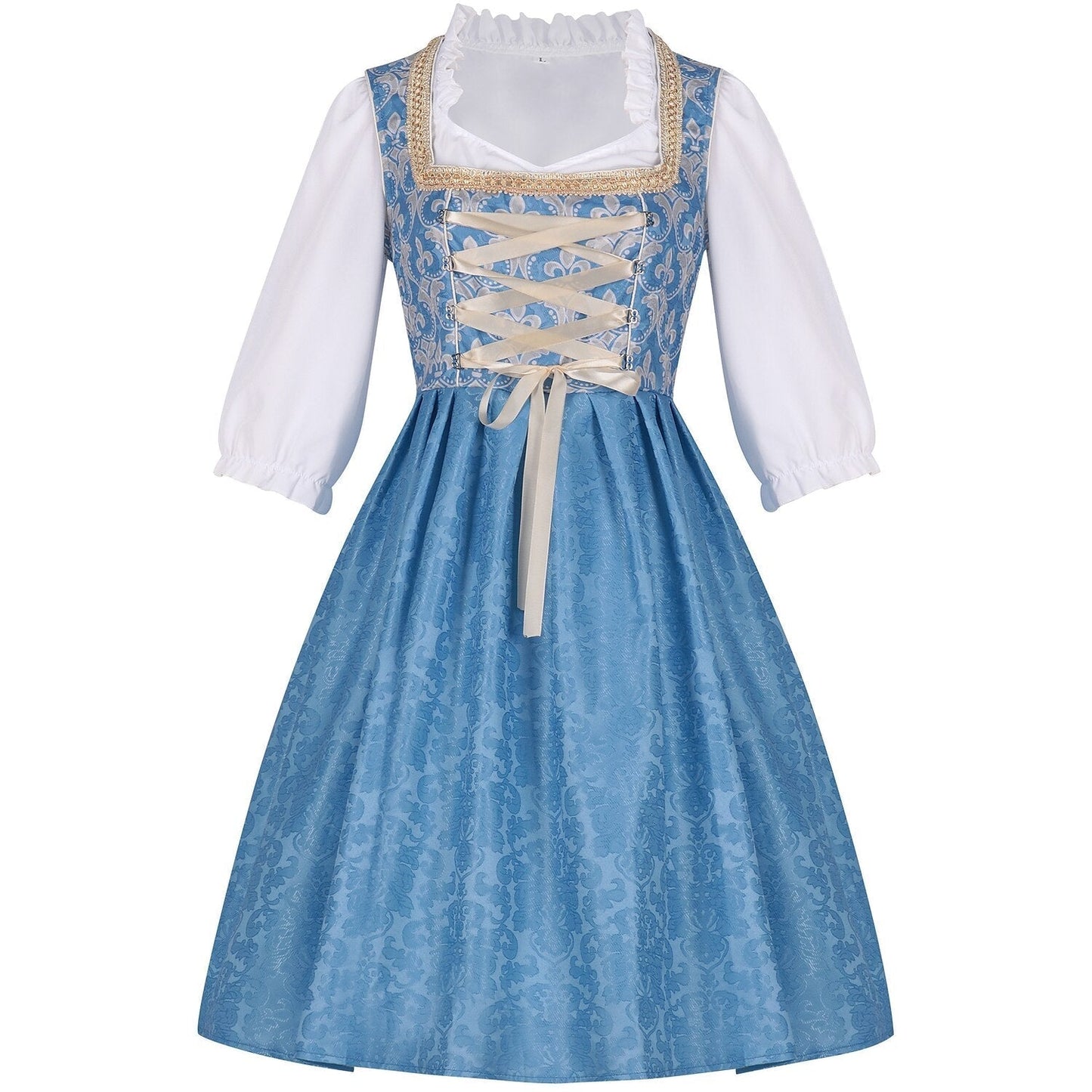 Blauwe dirndljurk met blouse en kanten schort – Oktoberfest | Feestelijk traditioneel kostuum voor vrouwen