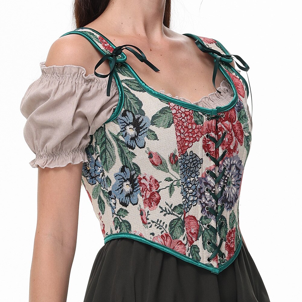 Bloemencorset met vetersluiting – U-rug | Romantische top met een florale touch