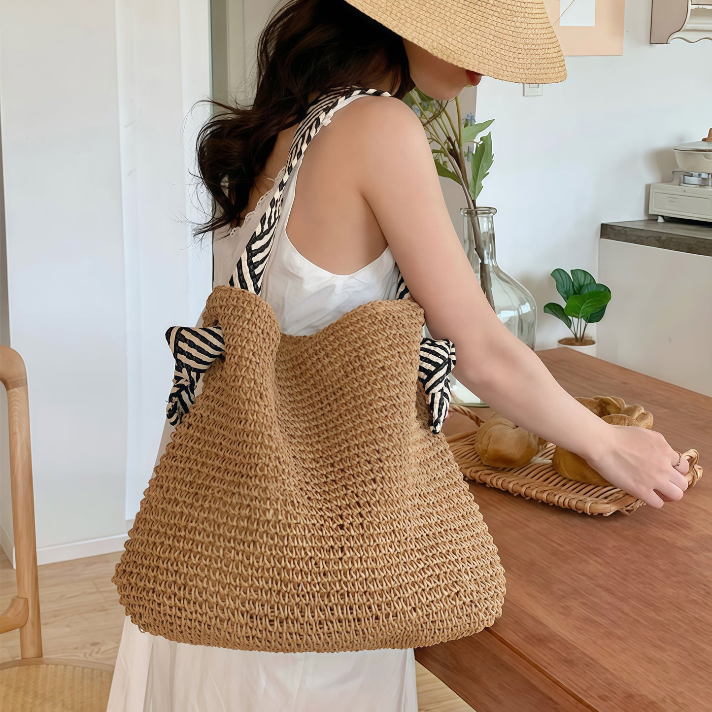 Boho handgeweven tas voor dames - minimalistisch ontwerp - stijlvolle schouderbanden - veelzijdige inhoud
