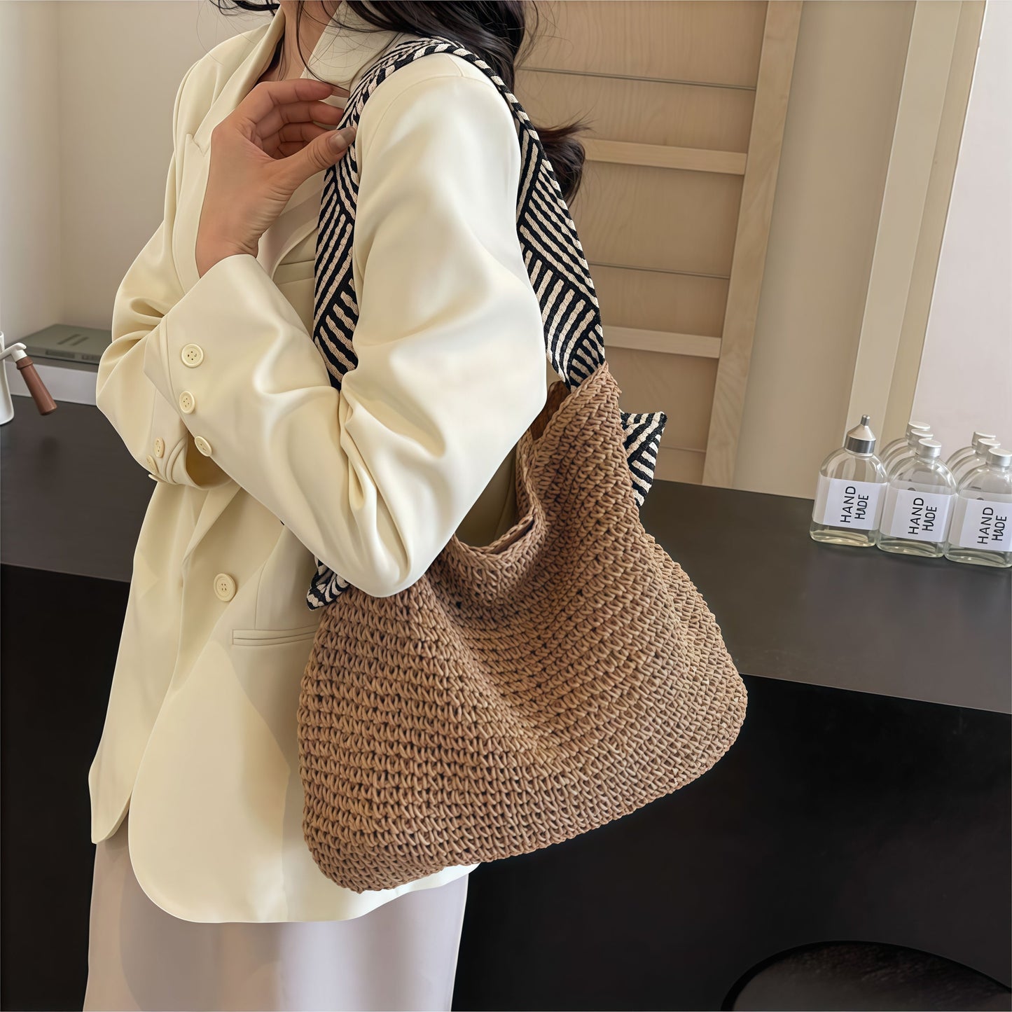 Boho handgeweven tas voor dames - minimalistisch ontwerp - stijlvolle schouderbanden - veelzijdige inhoud