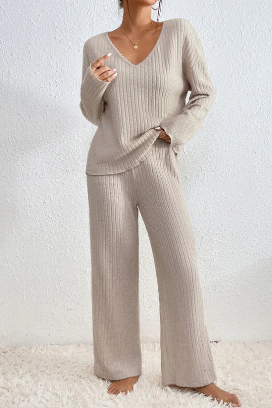Caelis geribbelde tweedelige loungewearset voor dames