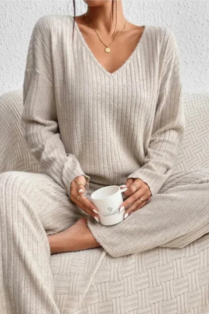 Caelis geribbelde tweedelige loungewearset voor dames