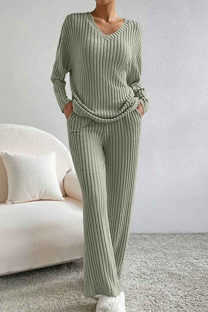 Caelis geribbelde tweedelige loungewearset voor dames