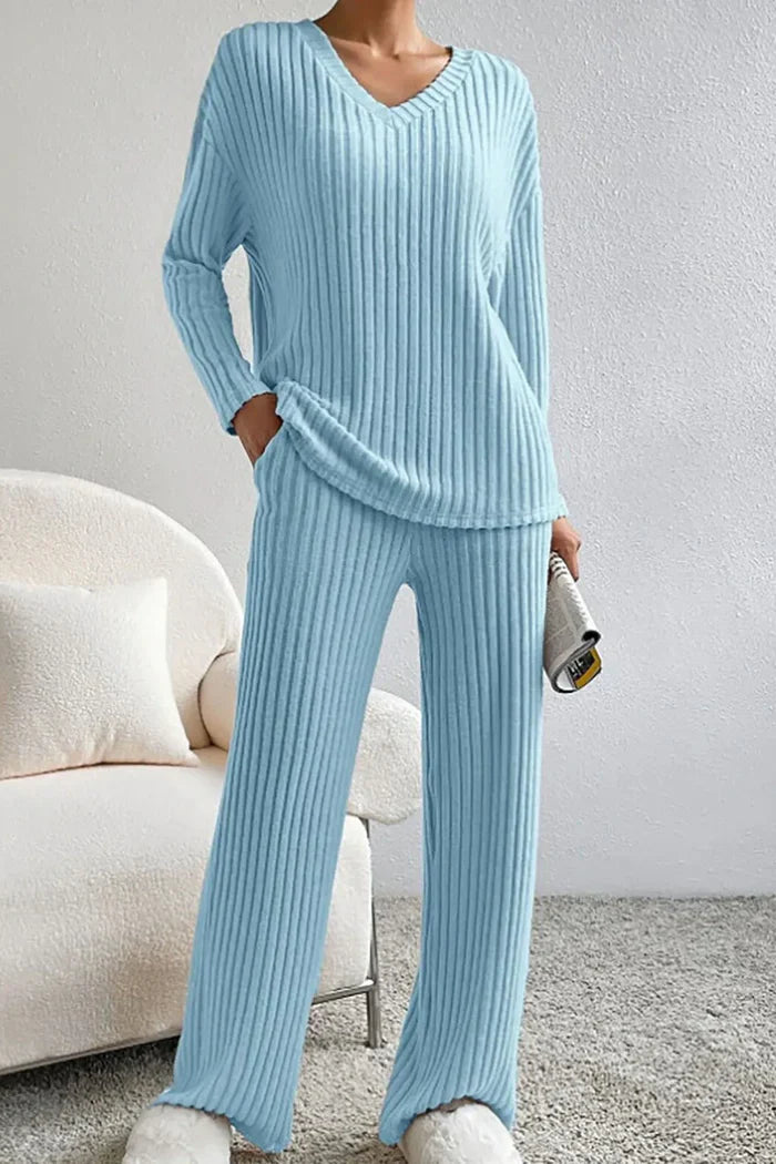 Caelis geribbelde tweedelige loungewearset voor dames