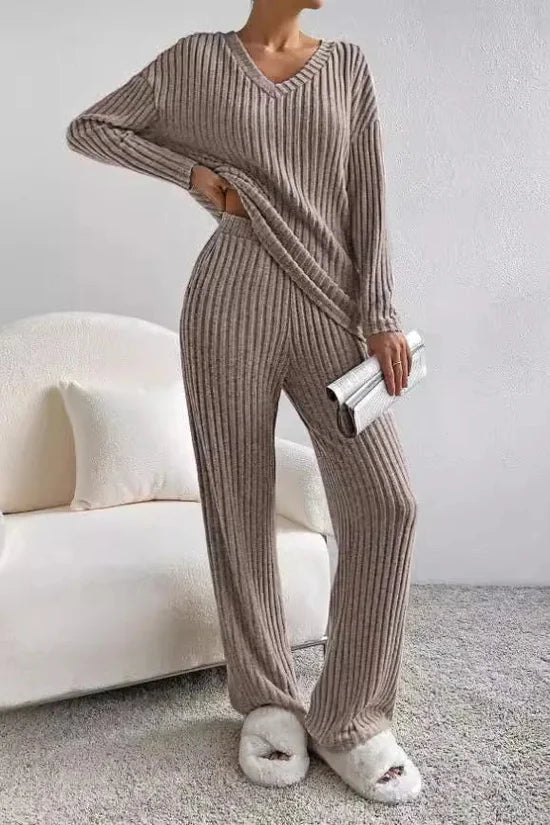 Caelis geribbelde tweedelige loungewearset voor dames