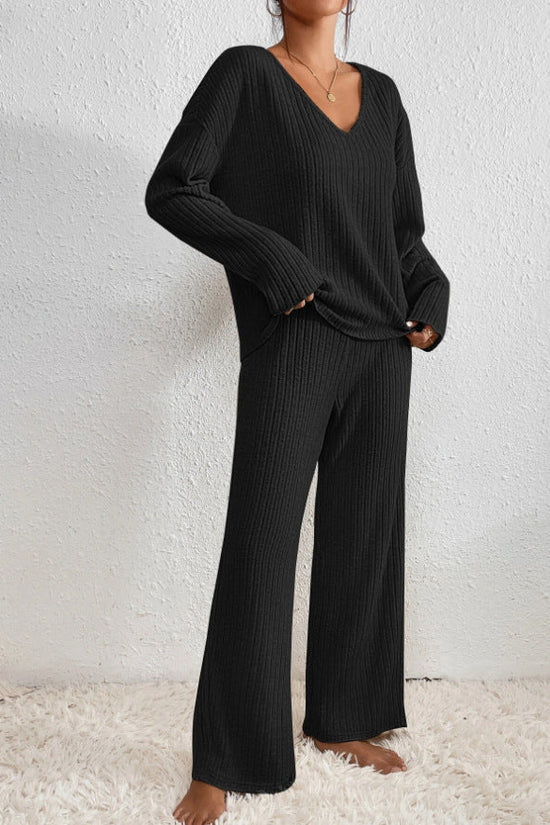 Caelis geribbelde tweedelige loungewearset voor dames