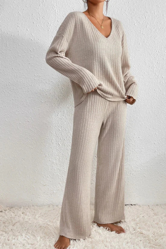 Caelis geribbelde tweedelige loungewearset voor dames