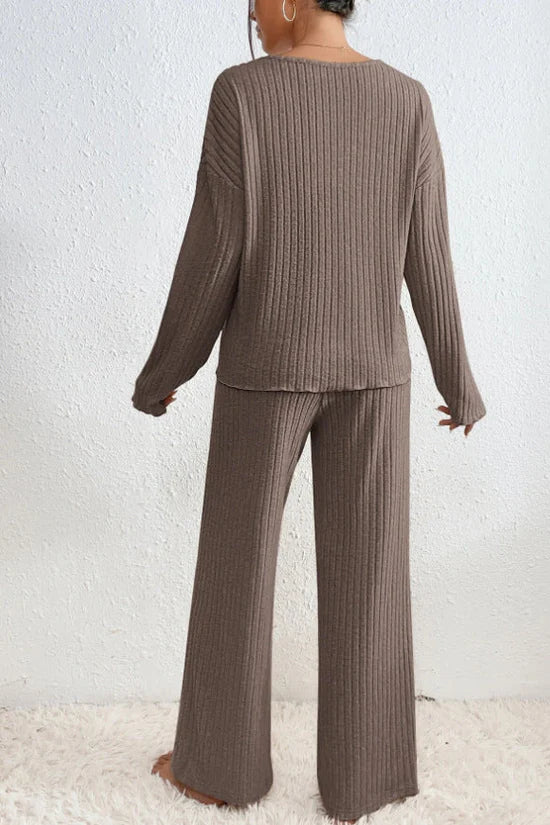 Caelis geribbelde tweedelige loungewearset voor dames