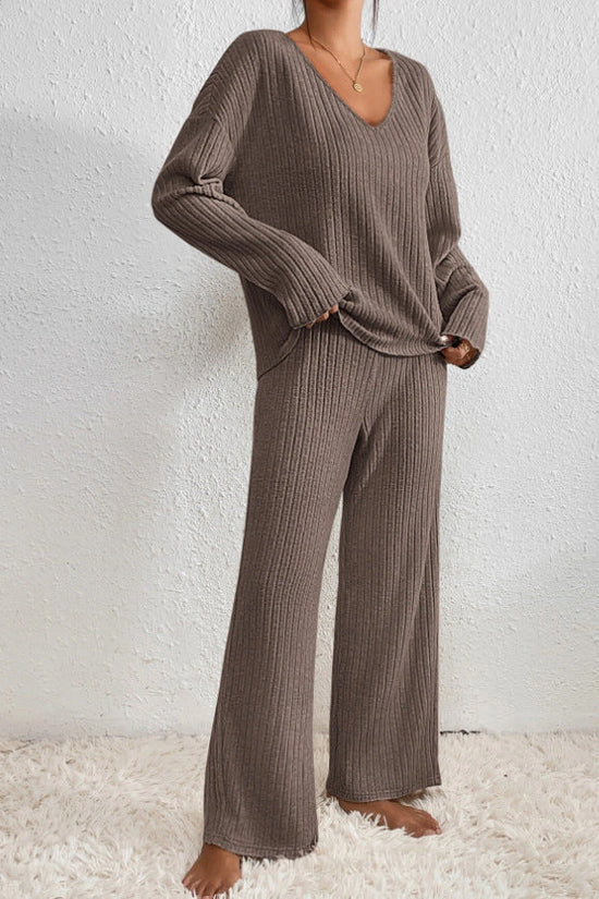 Caelis geribbelde tweedelige loungewearset voor dames