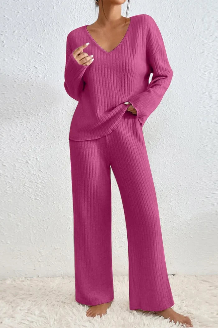Caelis geribbelde tweedelige loungewearset voor dames