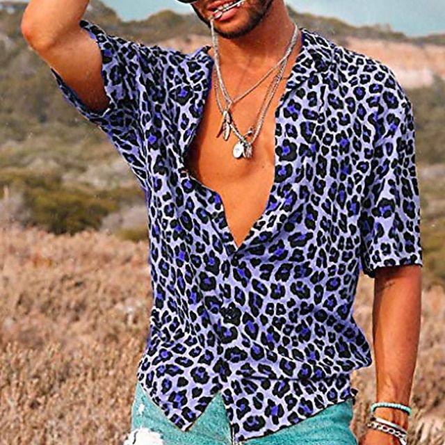 Heren shirt met korte mouwen – Luipaardprint – 100% katoen – Lichtgewicht stof