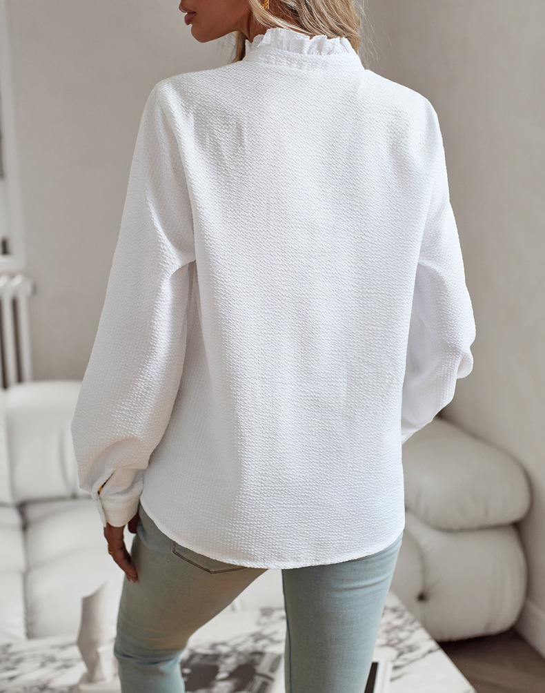 Dames Blouse - Losse Pasvorm - Rucheskraag - Knoopsluiting-1