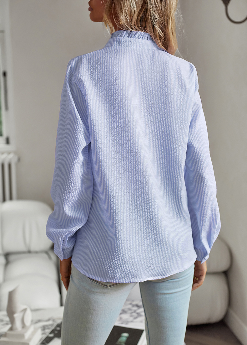 Dames Blouse - Losse Pasvorm - Rucheskraag - Knoopsluiting-17