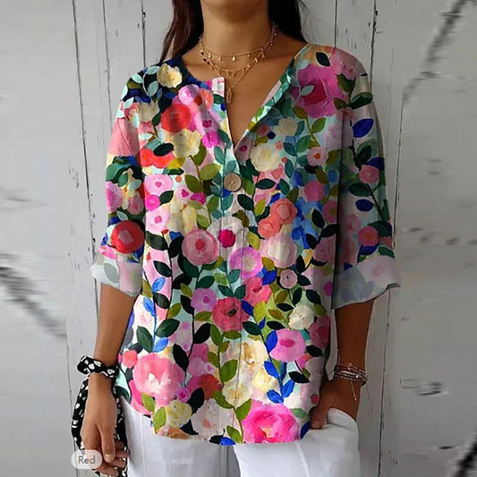 Damesblouse – V-hals – Zacht materiaal – Lente- en zomerstijl