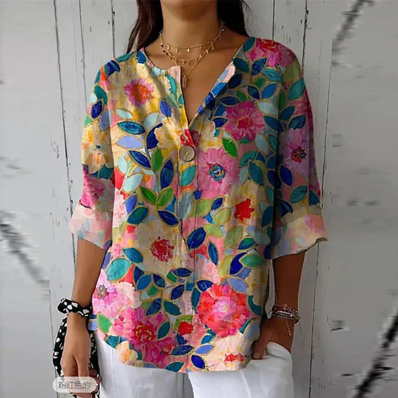 Damesblouse – V-hals – Zacht materiaal – Lente- en zomerstijl