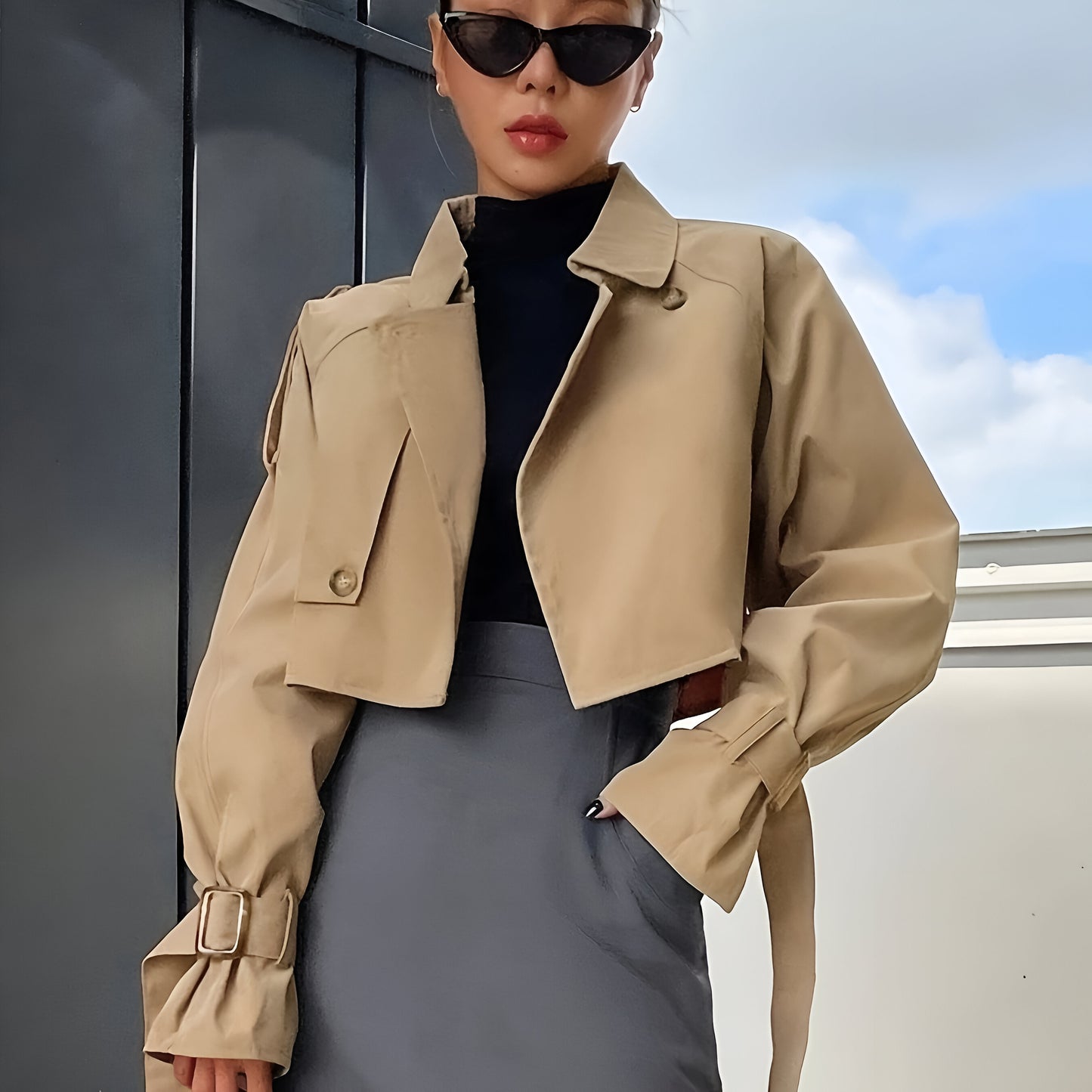 Dames trenchcoat – Kort model – Elegant ontwerp – Comfortabele stretchstof