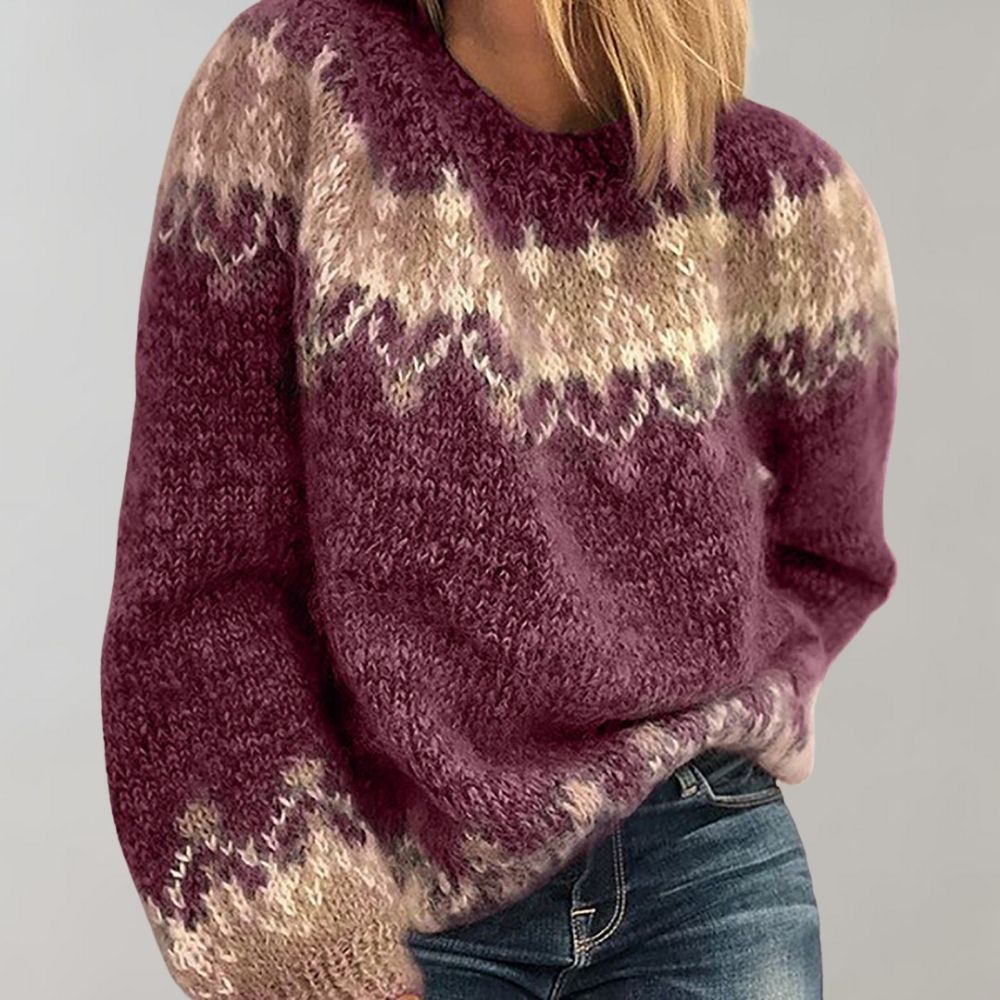 Dames trui met grove breistructuur – ronde hals – comfortabel – stijlvol