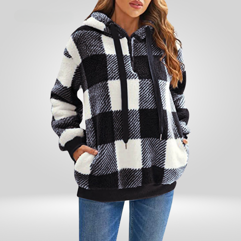 Hoodie voor dames – Halve ritssluiting – Ruitjespatroon – Comfortabele pasvorm