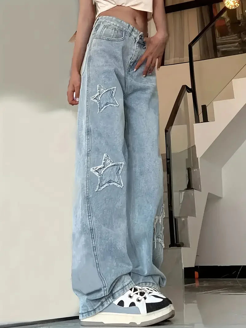 Damesjeans – Baggy fit – Hoge taille – Sterontwerp
