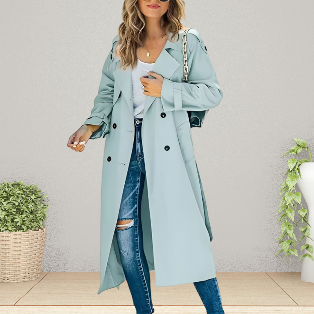 Dames lange trenchcoat – Klassieke look – Relaxte pasvorm – Lichtgewicht polyester