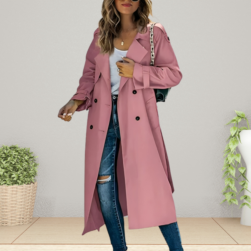 Dames lange trenchcoat – Klassieke look – Relaxte pasvorm – Lichtgewicht polyester