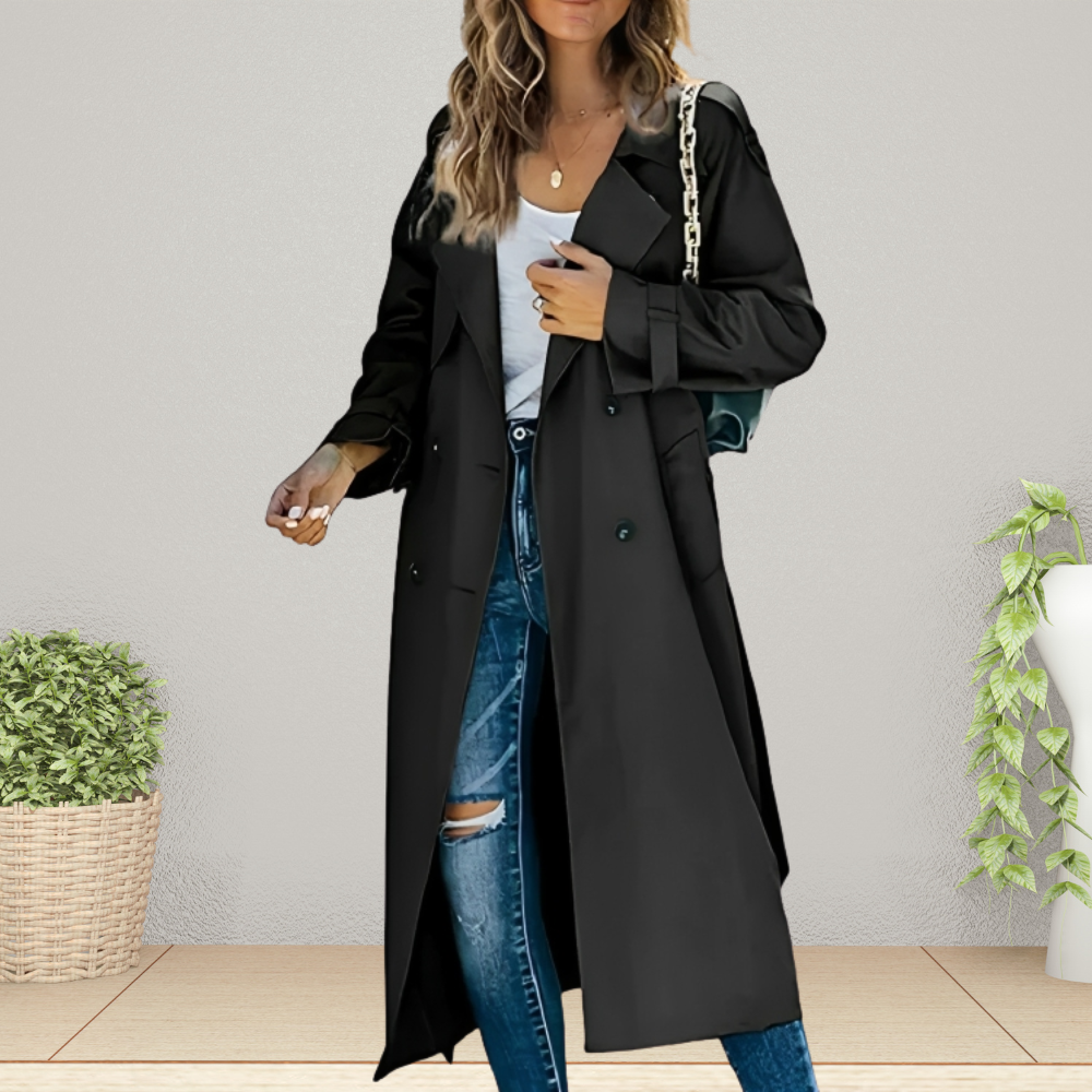 Dames lange trenchcoat – Klassieke look – Relaxte pasvorm – Lichtgewicht polyester