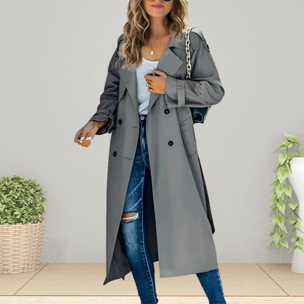 Dames lange trenchcoat – Klassieke look – Relaxte pasvorm – Lichtgewicht polyester
