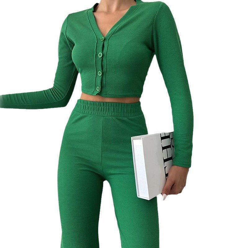 Dames loungewear tweedelig – Top met lange mouwen – Broek met wijde pijpen – Comfortabel en chic