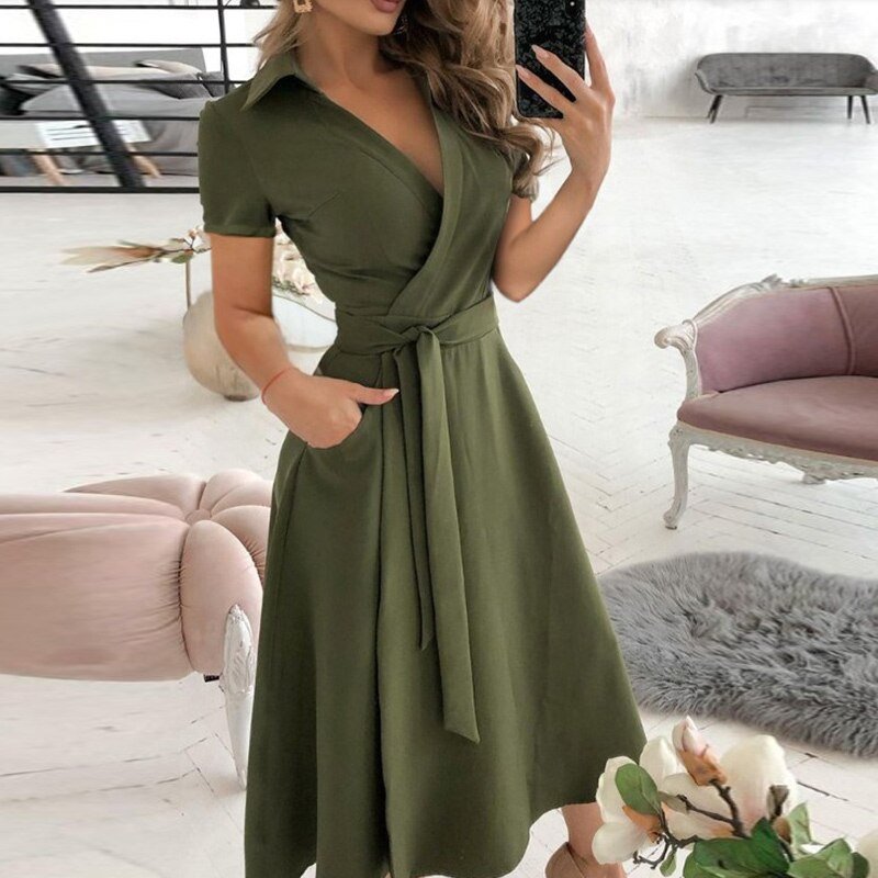 Dames midi-jurk – Lichtgewicht materiaal – Midi-lengte – Elegante look
