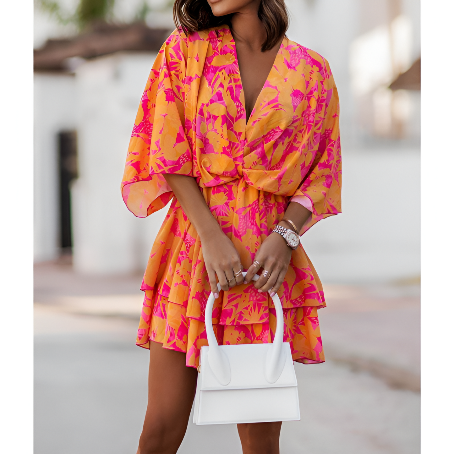 Dames Mini-Jurk - Boheemse Stijl - Bloemenprint - Ontspannen Silhouet