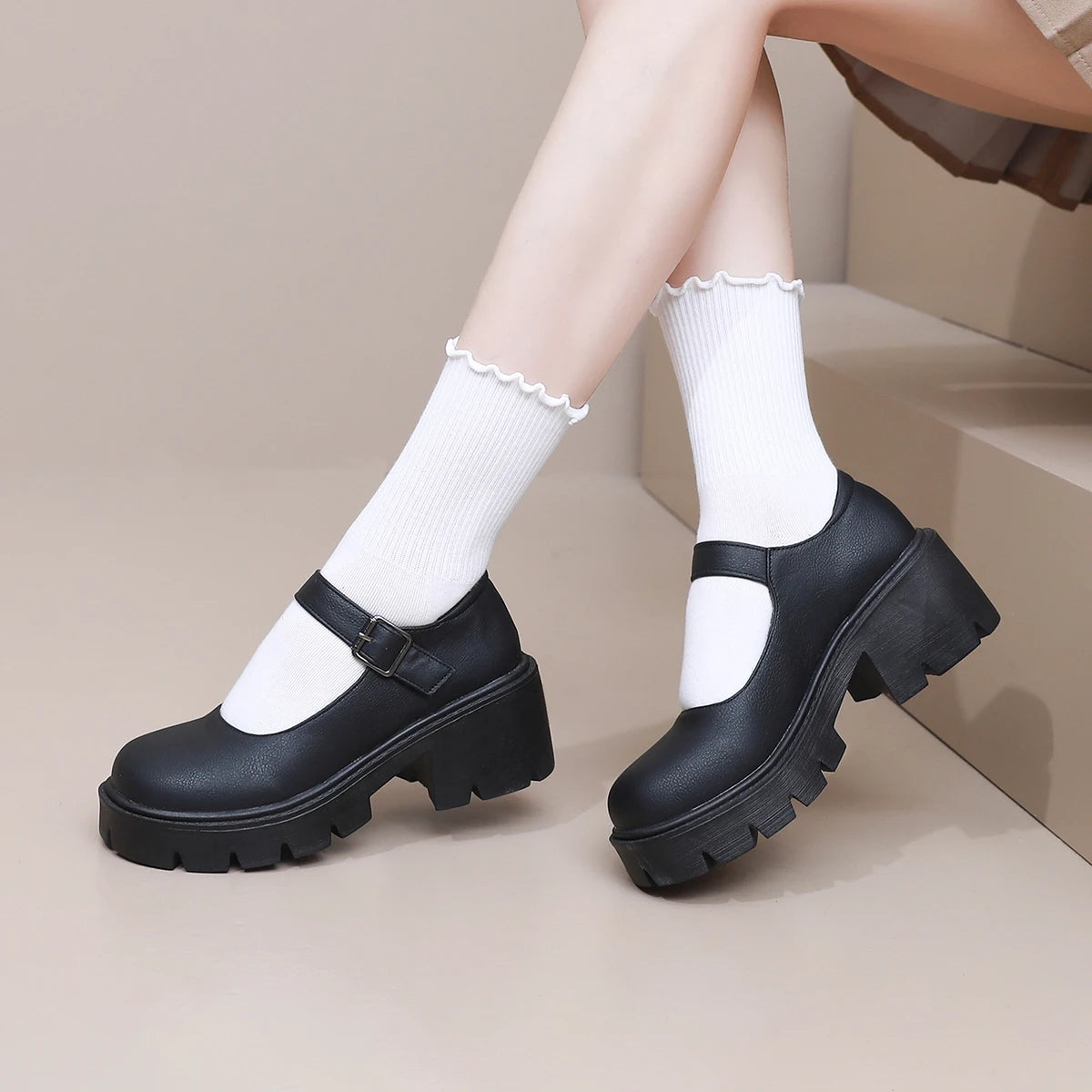 Dames Mary Jane-schoenen – Comfortabele blokhak – 2 cm plateau – Veelzijdige stijl