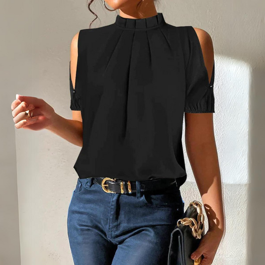 Dames Top - Cold-Shoulder Detail - Verfijnde Kraag - Chique Uitstraling