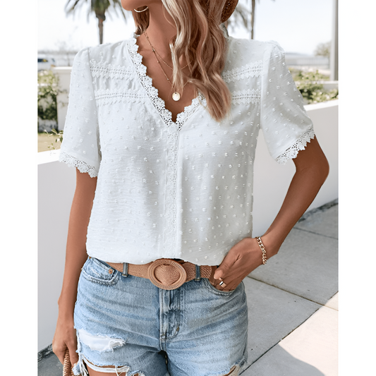 Dames Top - Kanten Detail - Verfijnde V-Hals - Luchtig Comfort