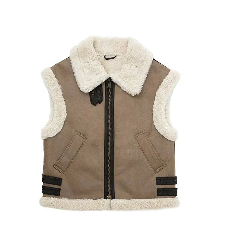 Dames Vest - Trendy - Kunstbontkraag - Vintage-Stijl