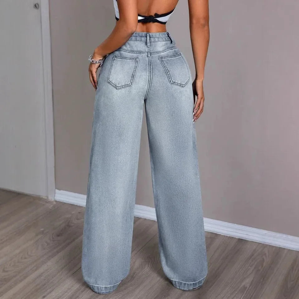 Vintage mom jeans voor dames – wijde pijpen – relaxte pasvorm – retrostijl