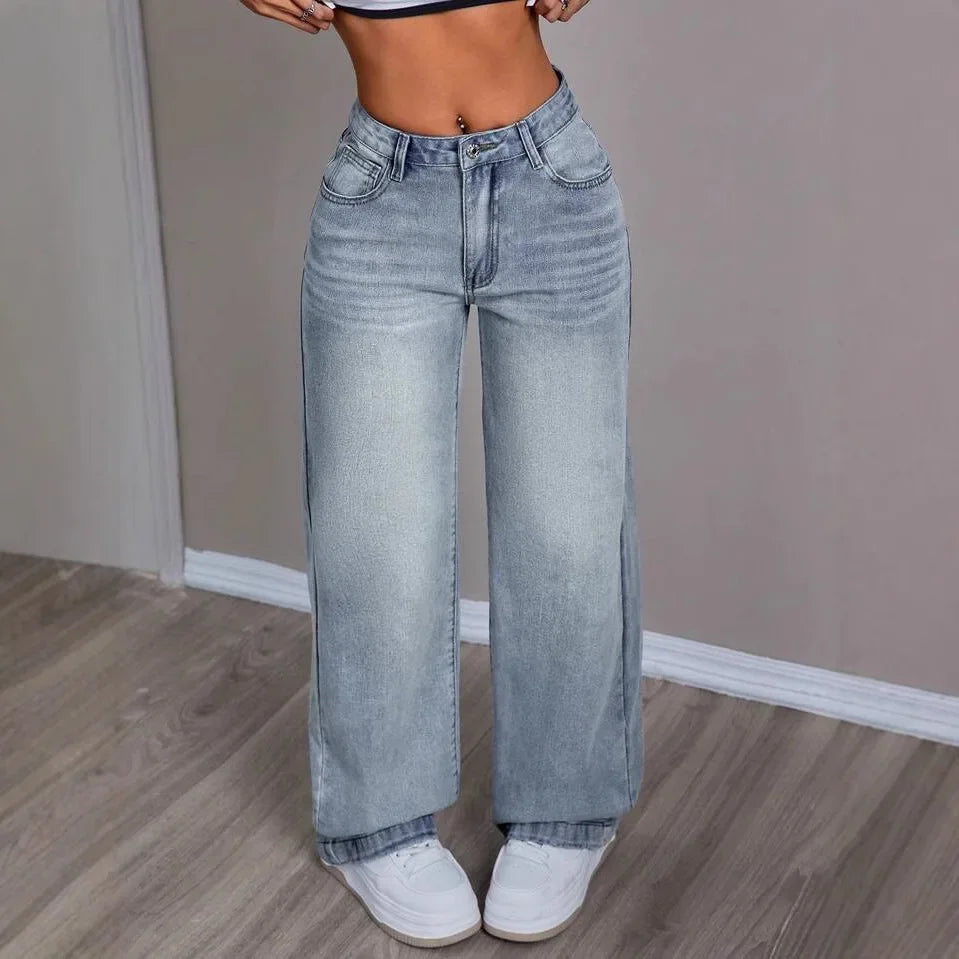 Vintage mom jeans voor dames – wijde pijpen – relaxte pasvorm – retrostijl