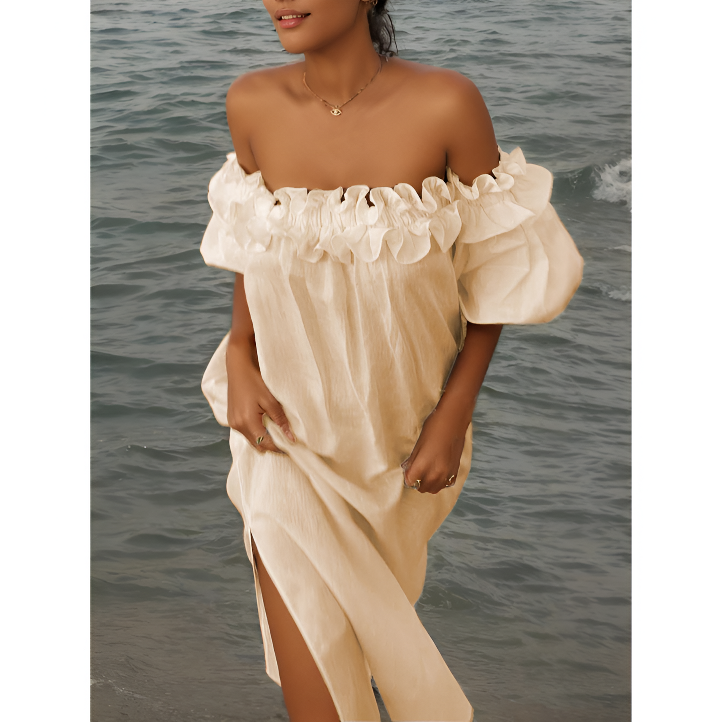 Damesjurk - Off-Shoulder - Midi - Elegant & Comfortabel