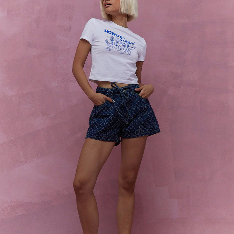 Damesshort - Hoge Taille - Verstelbaar Koord - Denimstof-3