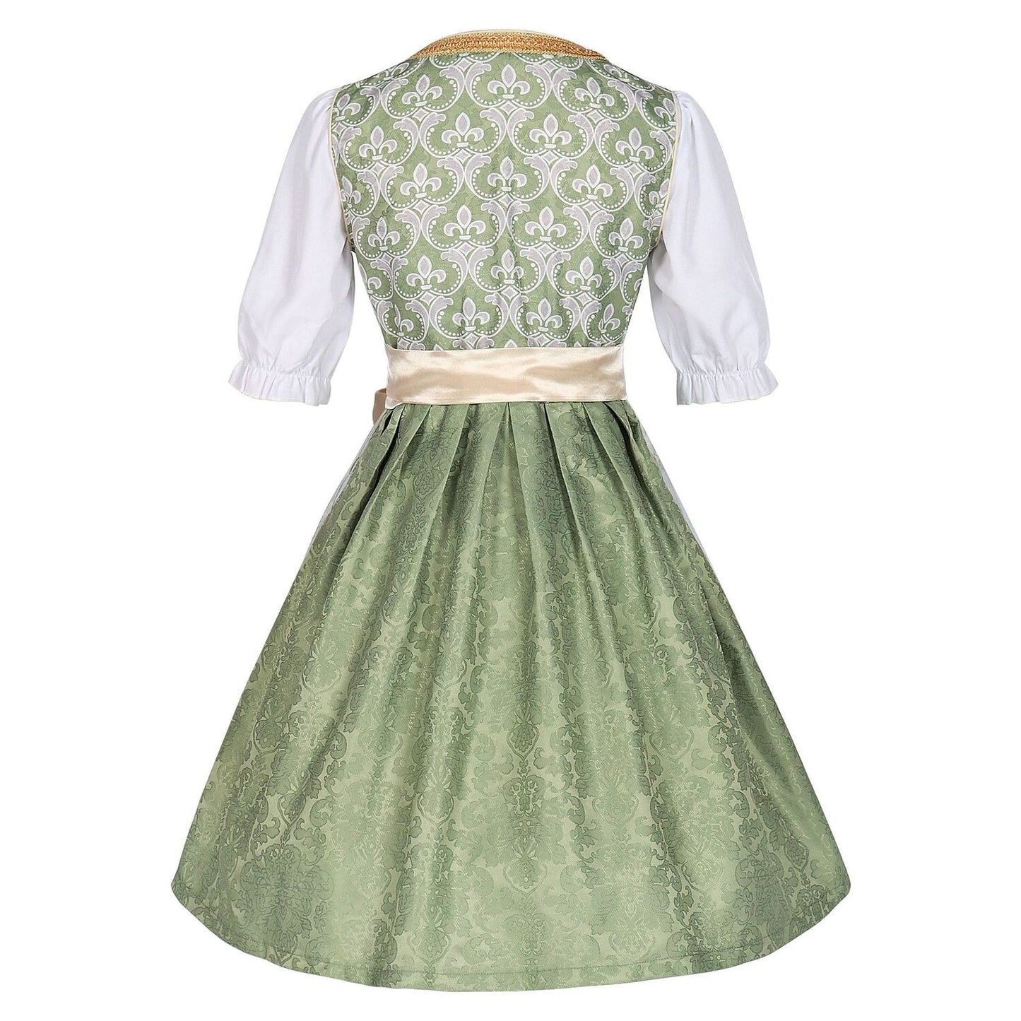 Dirndljurk in champagnegoud – Oktoberfest | Elegante traditionele jurk met schort en blouse