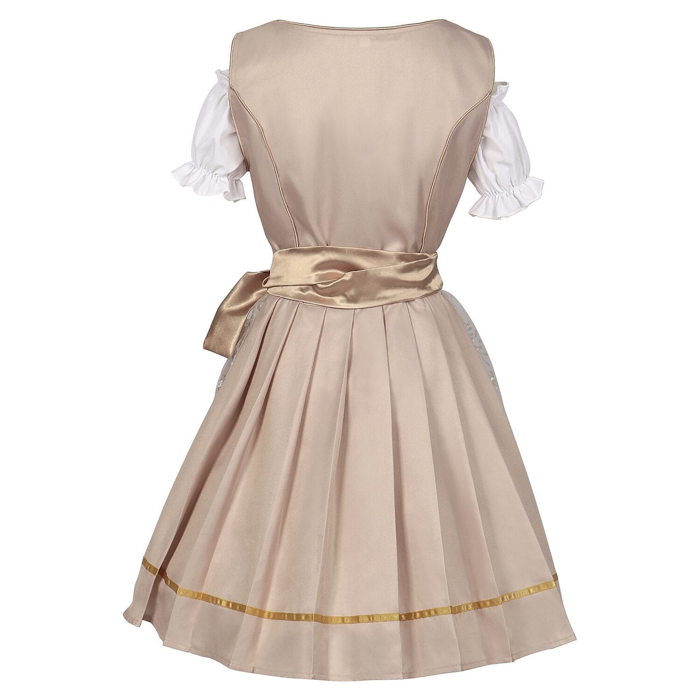 Dirndljurk in champagnegoud – Oktoberfest | Elegante traditionele jurk met schort en blouse