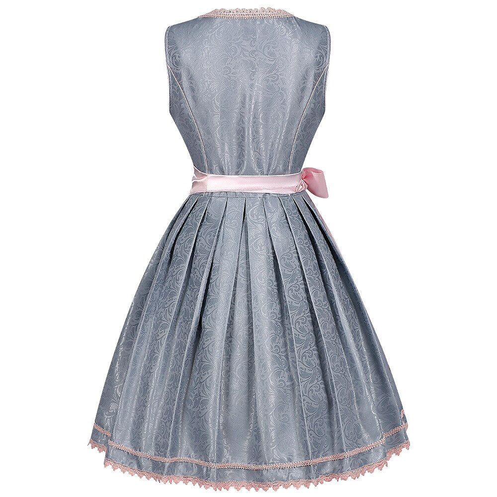 Dirndljurk in grijs – Oktoberfest | Met roze kanten schort voor een elegante traditionele stijl